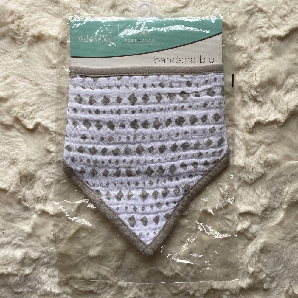 aden + anais Bandana Bib Baby Newborn White Grey‎ Geometric 100% Cotton Muslin - Picture 2 of 7